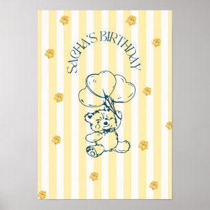 Affiche d'anniversaire avec un ballon et un ours e