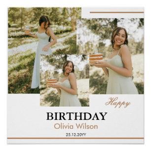 Affiche d'anniversaire Collage Photo Vert Blanc Ma