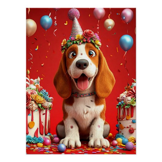 Affiche d'anniversaire de Beagle mignon | Fête ado (Devant)