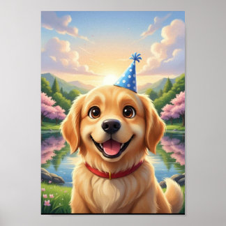 Affiche d'anniversaire de chiot Golden Retriever m