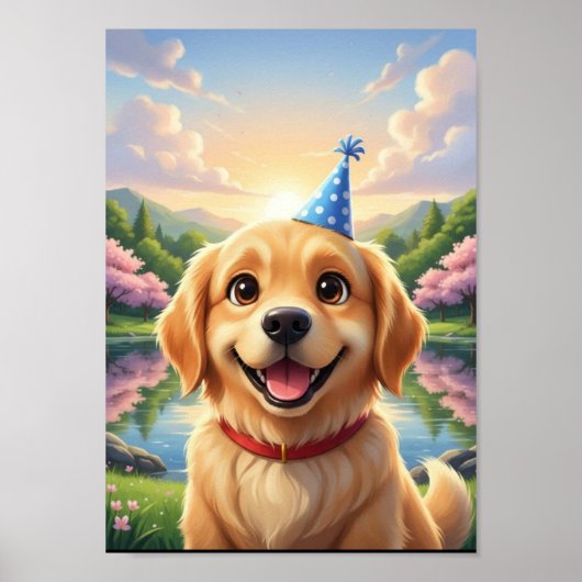 Affiche d'anniversaire de chiot Golden Retriever m (Devant)