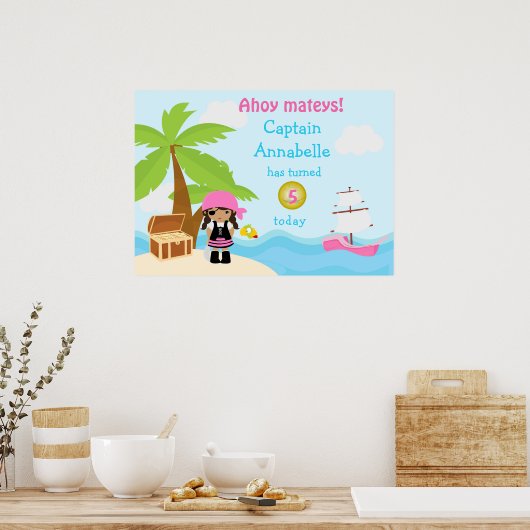 Affiche d'anniversaire de fille pirate afro-améric (Cuisine)