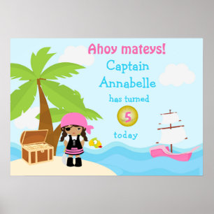 Affiche d'anniversaire de fille pirate afro-améric