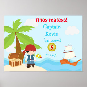 Affiche d'anniversaire de garçon pirate mignon