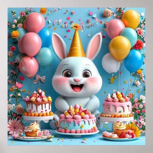 🎂 Affiche d'anniversaire de lapin mignon Décorati (Devant)