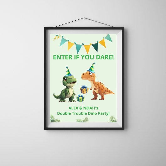 Affiche d'anniversaire Dinosaure pour jumeaux | En