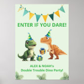 Affiche d'anniversaire Dinosaure pour jumeaux | En (Devant)