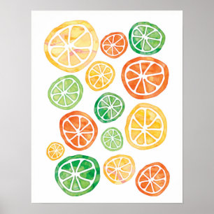 Affiche d'aquarelle de chaux et d'oranges de