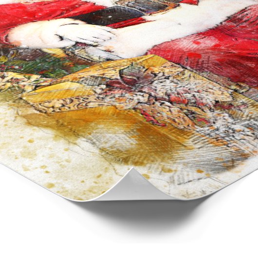 affiche d'aquarelle de Noël du Père Noël, imprimer (Coin)