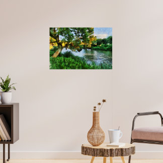 Affiche d'arbre au bord d'un lac au printemps