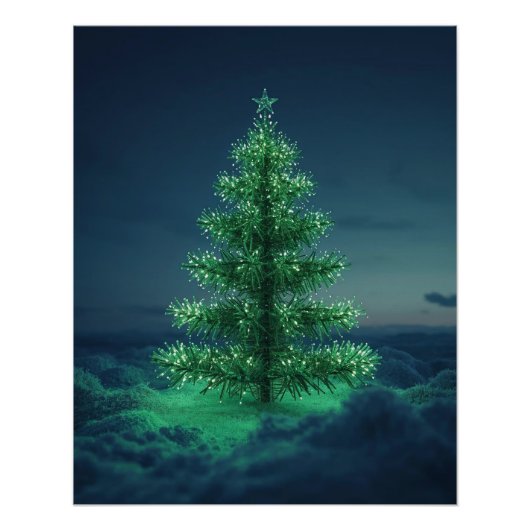 Affiche d'arbre de Noël vert enneigé (Devant)