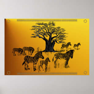 Affiche d'arbre de zèbre et de baobab