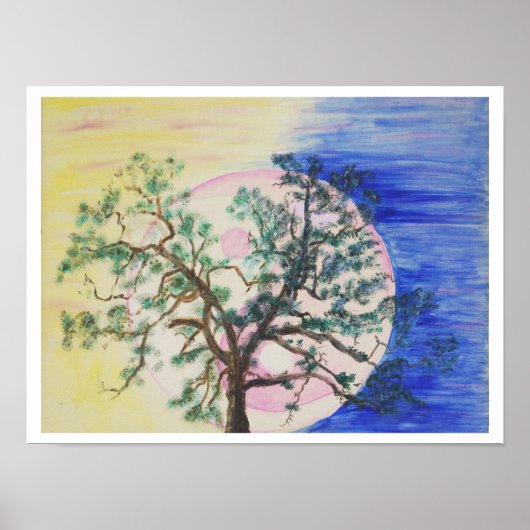 Affiche d'arbre yin yang, lune, design original (Devant)