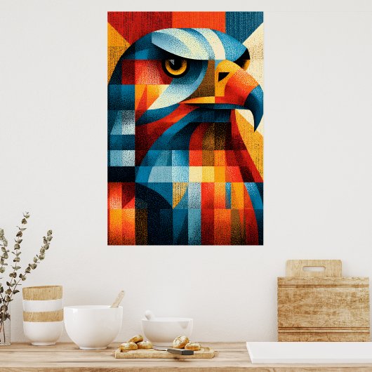 Affiche d'art abstrait Art Déco Eagle géométrique (Cuisine)
