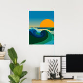 Affiche d'art abstrait Bauhaus Ocean Wave Sunset (Bureau à domicile)