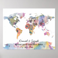 Affiche d'art abstrait carte du monde aquarelle