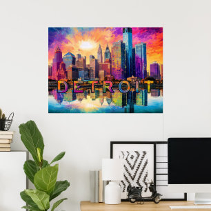 Affiche d'art abstrait coloré de la skyline de Dét