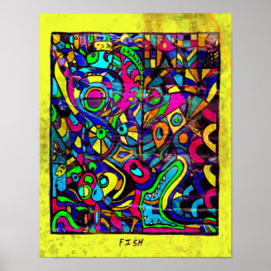 Affiche d'art abstrait de poisson 11 x 14
