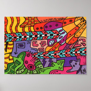 Affiche d'art abstrait du terrain #37 de cerveau