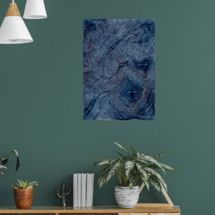 Affiche d'art abstrait en marbre bleu indigo foncé