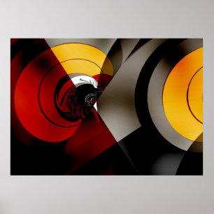 Affiche d'art abstrait Espace lunaire Rouge Jaune
