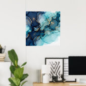 Affiche d'art abstrait fluide bleu sarcelle foncé (Bureau à domicile)