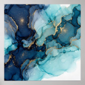 Affiche d'art abstrait fluide bleu sarcelle foncé (Devant)