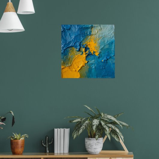 Affiche d'art abstrait impasto bleu et or gras | T (Salon 1)