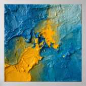 Affiche d'art abstrait impasto bleu et or gras | T (Devant)