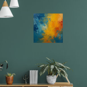 Affiche d'art abstrait impasto orange et bleu II
