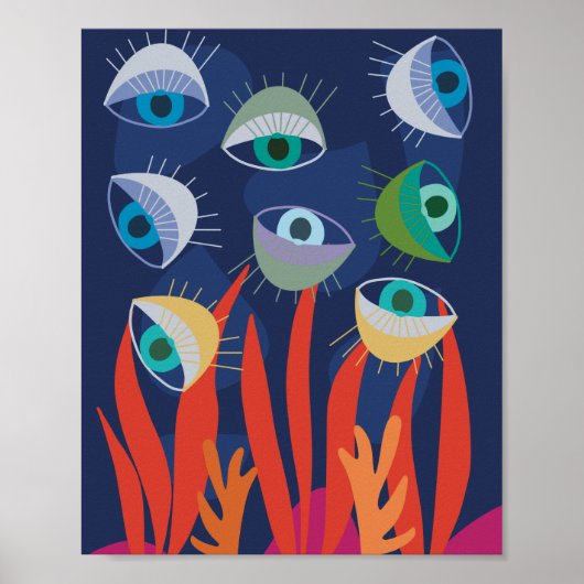 Affiche d'art abstrait tendance bleu eau yeux océa (Devant)