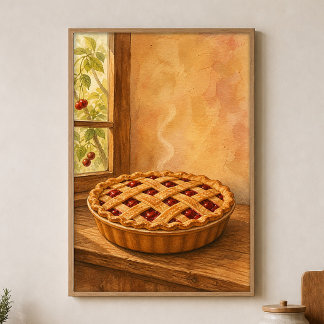 Affiche d'art aquarelle Cottagecore Cherry Pie Sil