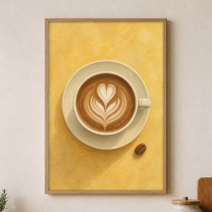 Affiche d'art aquarelle cottagecore cœur de latte