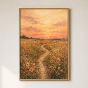 Affiche d'art aquarelle Cottagecore de chemin de f
