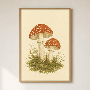 Affiche d'art aquarelle Cottagecore paire d'Amanit