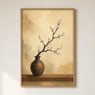 Affiche d'art aquarelle de branche Ikebana Cottage