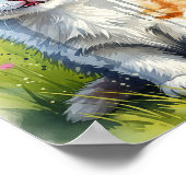 Affiche d'art aquarelle de chaton tabby orange jou (Coin)