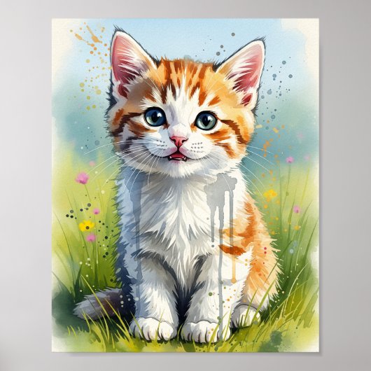 Affiche d'art aquarelle de chaton tabby orange jou (Devant)