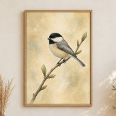 Affiche d'art aquarelle de cottage Chickadee