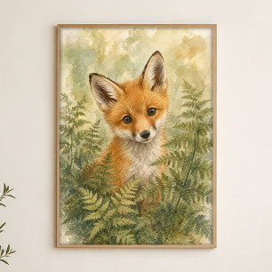 Affiche d'art aquarelle fantaisiste Fox Kit