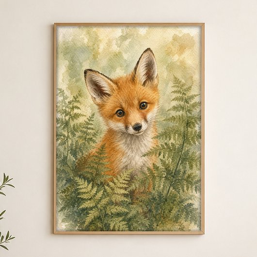 Affiche d'art aquarelle fantaisiste Fox Kit