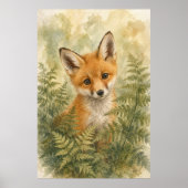 Affiche d'art aquarelle fantaisiste Fox Kit (Devant)