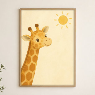 Affiche d'art aquarelle fantaisiste Giraffe Peek