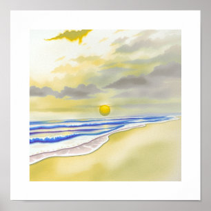 Affiche d'art au coucher du soleil à l'aquarelle