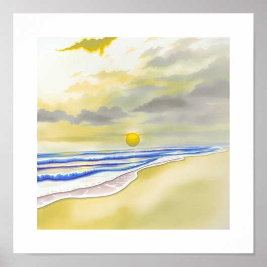 Affiche d'art au coucher du soleil à l'aquarelle (Devant)