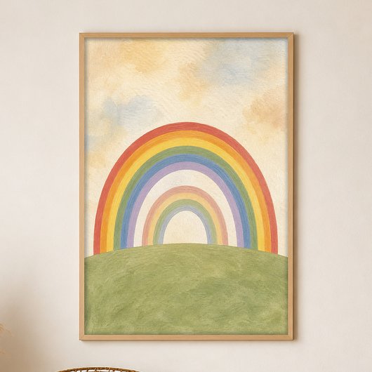 Affiche d'art bohème gouache Double Rainbow Hill