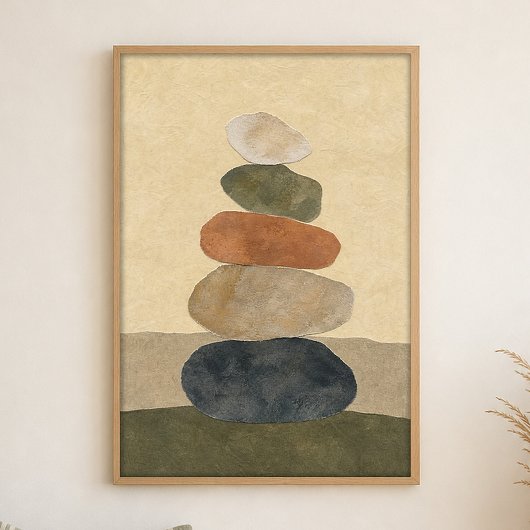 Affiche d'art bohème gouache Riverstone Stack
