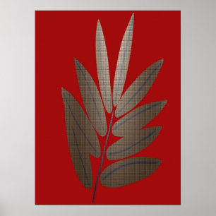Affiche d'art botanique en mosaïque de feuille dor