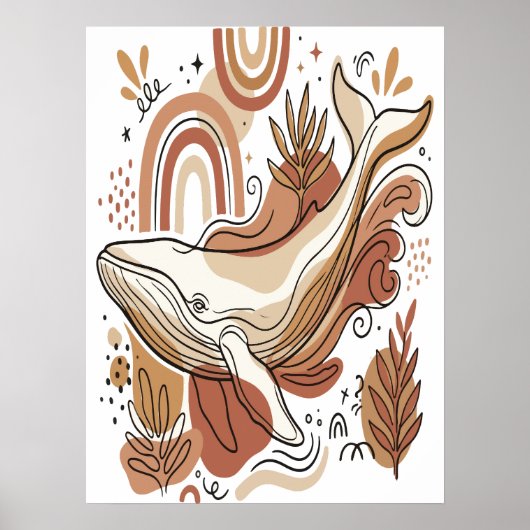 Affiche d'art botanique océan baleine boho (Devant)