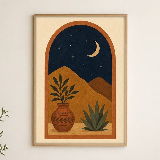 Affiche d'art céleste aquarelle Lune dans l'arche
